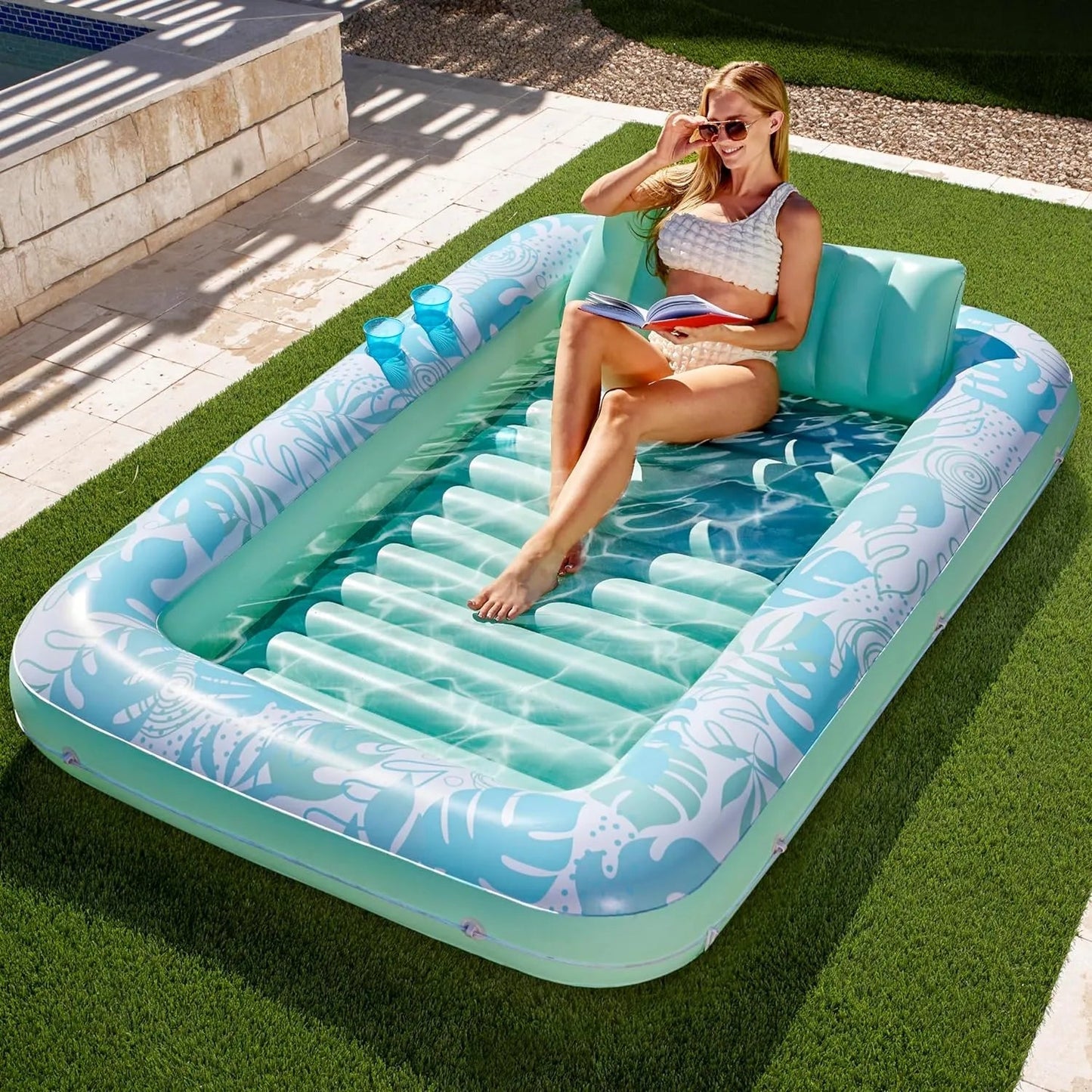 4 in 1 XL Inflatable Tanning Pool Lounge Float With Cup Holder - VIP