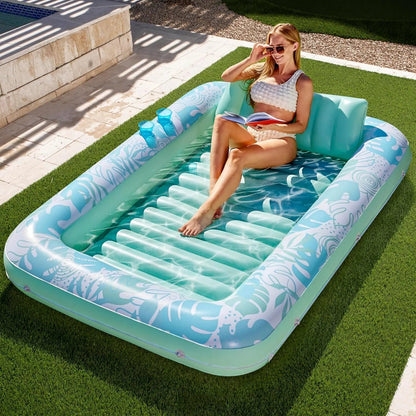 4 in 1 XL Inflatable Tanning Pool Lounge Float With Cup Holder - VIP